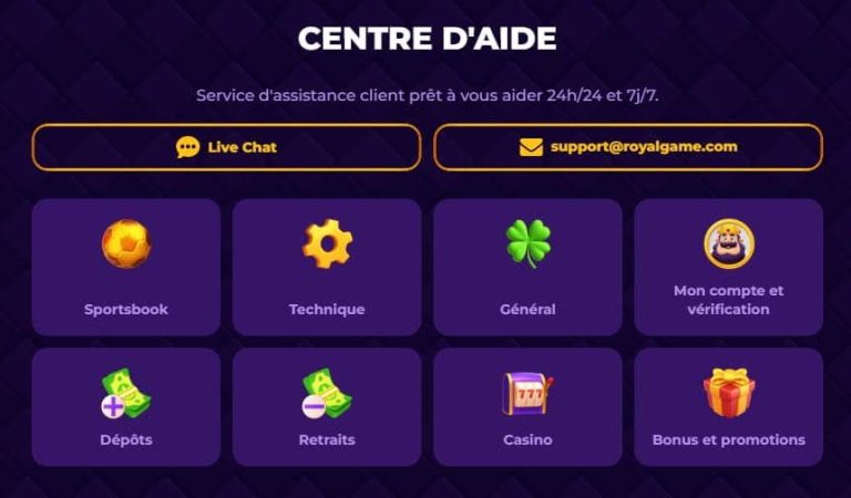 Royal Game Casino support client